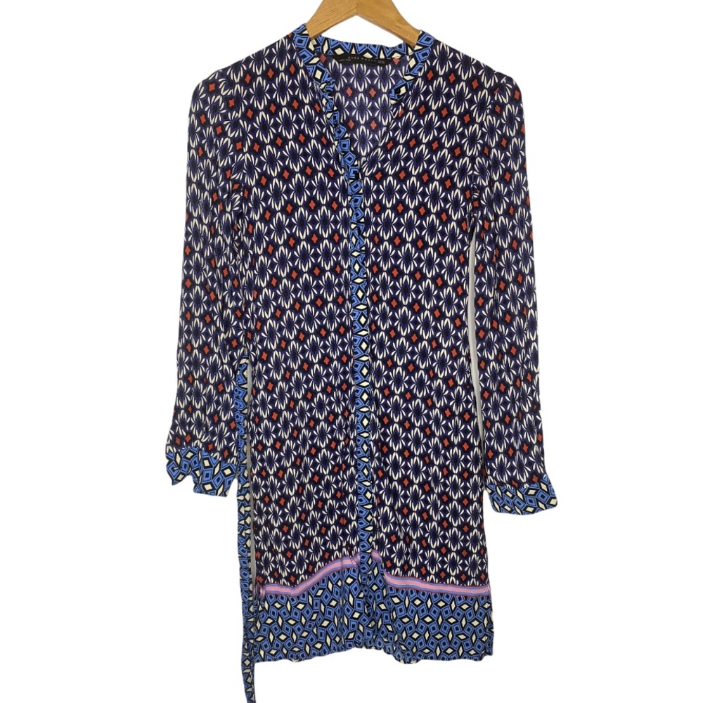 Zara Geometric Print Dress Blue & Red Long Sleeve